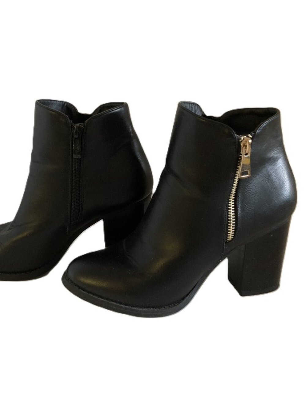 Nature Breeze Black Ankle Booties Zipper Chunky Block Heel Faux Leather Size 8.5
